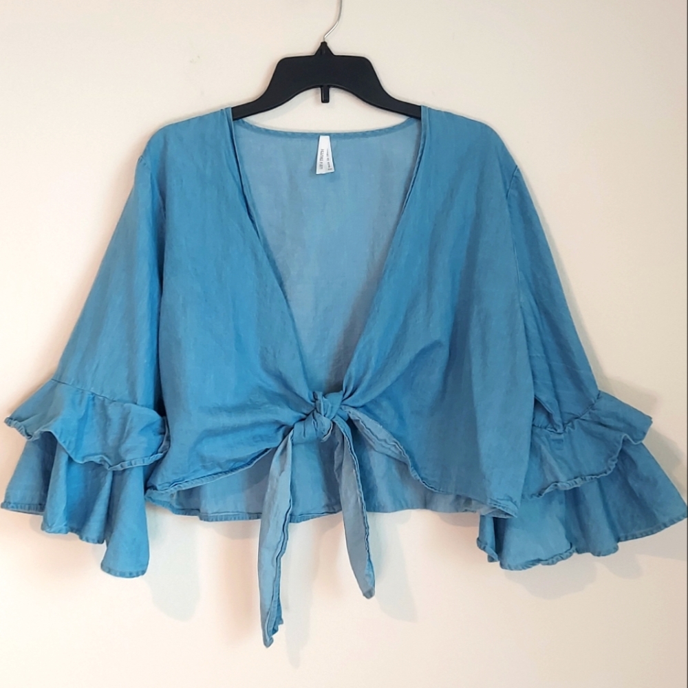 Live 4 truth front tie cropped chambray top size 2x